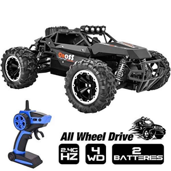 Rainbrace four wheel force RC Cars for Boys, 1/Sixteen RC Truck Far-off Control Vehicle Off Avenue, 4×4 RC Vans for Kids with 2.4G Radio Control 2 Rechargeable Batteries