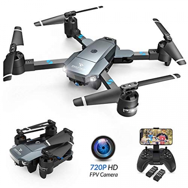 SNAPTAIN A15 Foldable FPV WiFi Drone w/Voice Management/120°Wide-Angle 720P HD Digicam/Trajectory Flight/Altitude Back/G-Sensor/3D Flips/Headless Mode/One Key Return/2 Modular Batteries/App Management