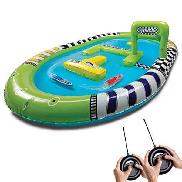 Sharper Image RC Speedboat Racers for Young folks with Inflatable Pool, Whisk Mini Remote Support watch over Boats with Right Water Racetrack,
