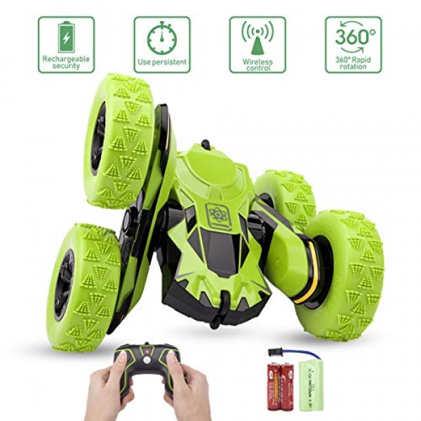 Sugoiti Far off Adjust Stunt Vehicle RC four wheel force Off Side street Rechargeable 2.4Ghz 3D Deformation Racing Vehicle，Double Sided Rotating Tumbling 360° Flips Off Side street Excessive Hotfoot 7.5Mph Truck，Toy Gift for Formative years,