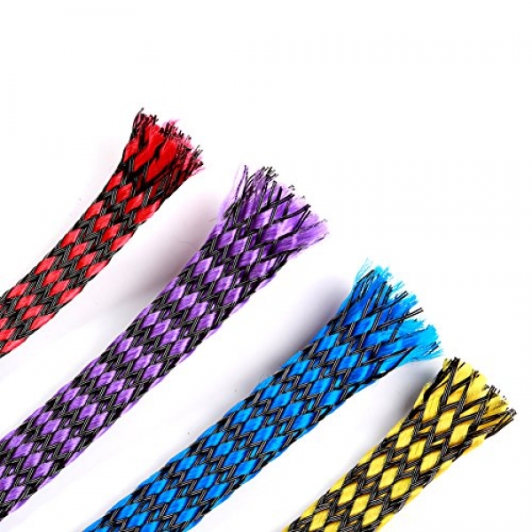iFlight 13ft -8mm Expandable Braided Sleeving Snakeskin Mesh Wire Keeping Cotton Plus PET Nylon Cable Sleeve for RC Brushless Motor and ESC FPV Quadcopter (four Colors Mix)
