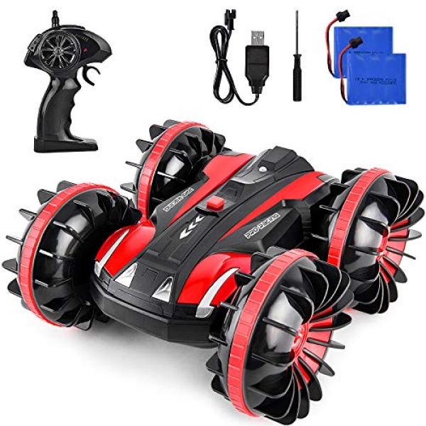 Waterproof RC Autos for Youngsters Faraway Defend watch over Automobile Boat RC Truck Amphibious Stunt Automobile four wheel pressure Off Highway 2.4GHz Radio Controlled Automobile 360 Stage Rotates Toys for 7-sixteen 365 days Archaic Boys Girls Birthday Present Crimson