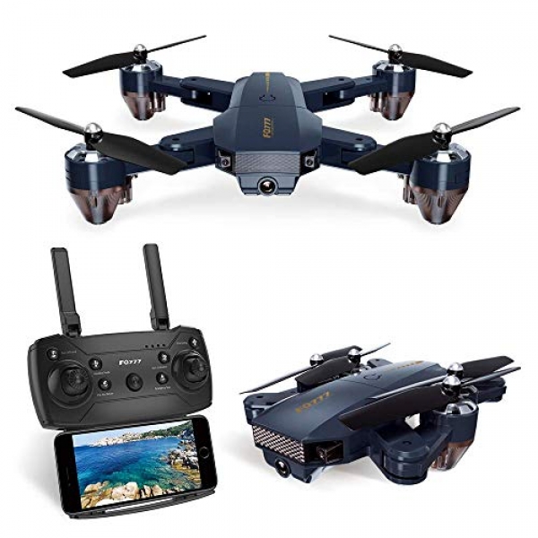 Posiveek Foldable Drone with Digicam, WiFi FPV Quadcopter with 720P Huge Angle HD Digicam Stay Video Mobile APP Protect watch over RC Helicopter for Children-Altitude Protect,One Key Open up,Bonus Battery