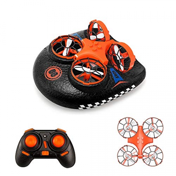 Mini Drone for Kids,Distant Support a watch on Boats for Pools and Lakes,RC Automobile for Kids or Adults,EACHINE E016F 3-in-1 Sea-Land-Air Mode Switchable Waterproof Hovercraft Toy RC Quadcopter RTF