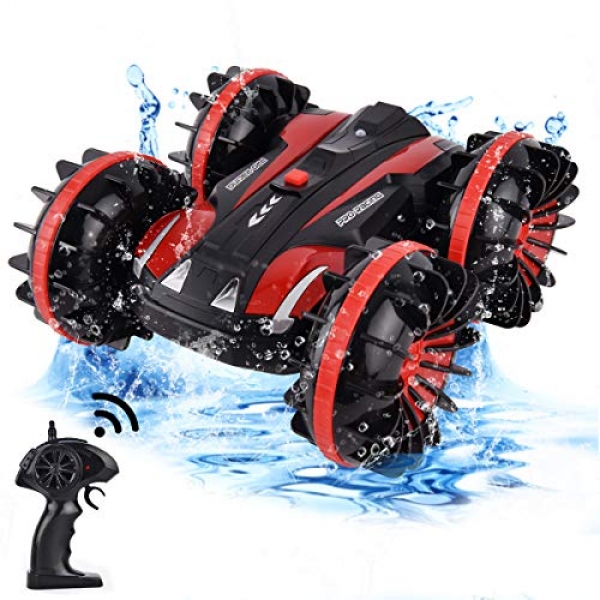 Flyglobal Waterproof RC Automobiles 4 wheel drive, Amphibious Distant Preserve a watch on Automobile Boat Truck Automobiles 2.4Ghz Off Road Water and Land Double Sided Rotate,