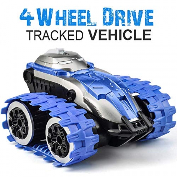Far off Control Automotive for Formative years  RC Automotive for Boys Toy Tracked Automotive Wheelie 360° Amble 2.4GHz 4 wheel pressure Twin Motors Rechargeable Electrical RC Toy Automotive Tank Blue