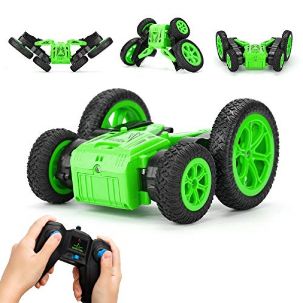 RC Autos for Formative years JOMOTECH Rc Stunt Automobile Distant Regulate Automobile 360 Rotating Off Dual carriageway Double Sided Rotating Tumbling High High-tail Rock Crawler Automobile with Headlights Formative years Birthday Items-Green