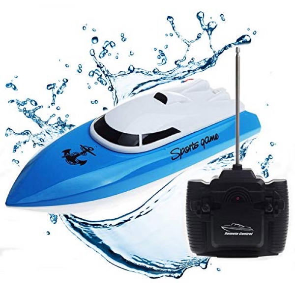SZJJX RC Boat Faraway Care for a watch on Racing Boat Excessive Lag Electrical four Channels for Swimming pools, Lakes and Exterior Accelerate for Teens JX802 Blue