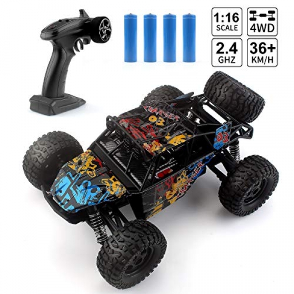 Rc Vehicles with 2 Batteries, 2.4G 4WD 1:Sixteen Scale Distant Control Off Road Truck , 36km/h Excessive-Tempo Crawlers Off-Road Vehicle Toy G173,