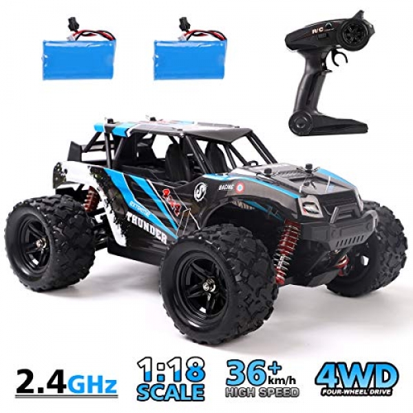 REMOKING RC Automobile,4wd 1/18 Scale 2.4Ghz Radio,Excessive Whisk 25MPH for All Terrain, Anti-Interference Digital Off-Avenue Truck with 2 Rechargeable Batteries,