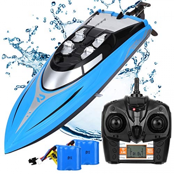 SZJJX RC Boat 20KM/H Excessive Velocity Far flung Management Boats for Swimming pools and Lakes, 2.4GHz Four Channels Robotically a hundred and eighty Level Flipping Transmitter with LCD Cloak for Young individuals or Adults Blue