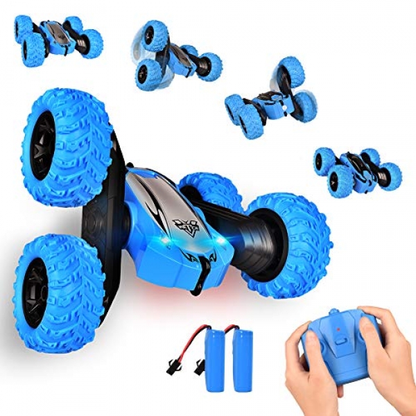 KKONES Faraway Alter automobile,2.4GHz Electrical Stir Stunt Vehicle,Double Sided 360° Rolling Rotating Rotation, LED Headlights RC 4 wheel pressure Excessive Tempo Off Avenue for three 4 5 6 7 eight-12 twelve months Inclined boy Toys