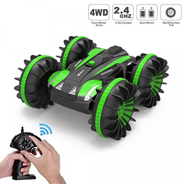 Tuptoel Rc Automobile, Water&Land 2 in 1 Faraway Reduction an eye on Automobile Waterproof RC Truck 2.4Ghz four wheel pressure Off Road Tank 360° Spins &