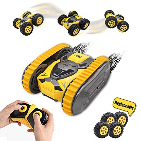 Gifts for 5-12 Year Venerable Boys Byserten RC Stunt Car 2 in 1 A long way flung Withhold watch over Tank RC Car for Younger folk Toy 360° Rolling Flip High Tempo Crawler RC Truck Off-Avenue Car Snow Seaside Toy