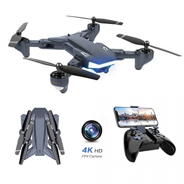 WiFi FPV Drone, Supkiir Foldable RC Quadcopter with 4K HD Digicam, Portable Plane Toy for Newcomers with Gravity Control, Image Tracking,