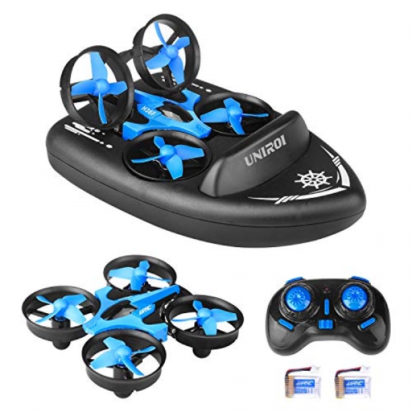 UNIROI 3 in 1 Mini RC Drone Toughen A ways away Control Car/Boat/Quadcopter Mode with 360° Flips Stunt One Key Return Headless Mode and a pair of Urge Modes for Adolescents Toys Items (USB Charging)