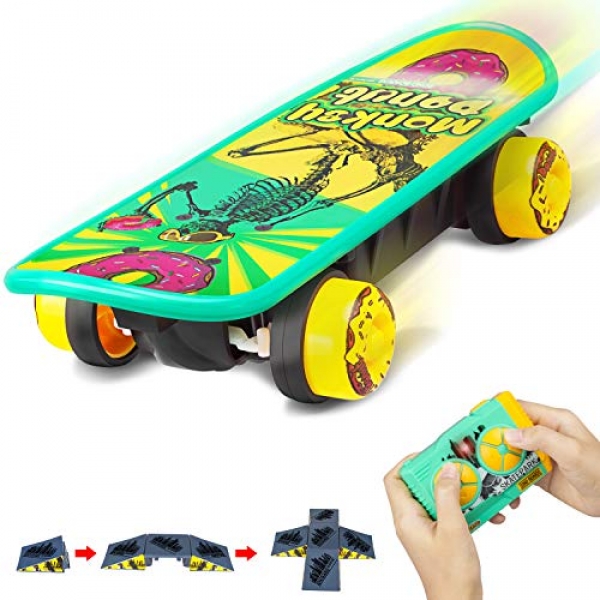 ZENFOLT A ways away Alter Vehicle, Novelty Manufacture A ways away Alter Skateboard Toy with Four-Sided Pyramid Skateboard Kit, RC Vehicle Xmas Items for Teenagers with Rechargeable Batteries for Boys and Girls Dilapidated eight and Up