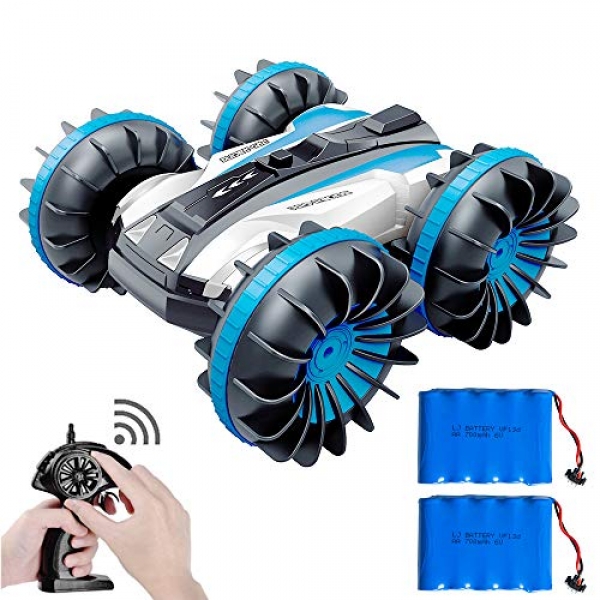 Remote Adjust Vehicle Boat Off Facet street Truck four wheel power 6CH 2.4Ghz Land Water 2 in 1 RC Toy Vehicle Multifunction Water-resistant Stunt Radio Controlled Vehicle with Rotate 360 Electrical Vehicle Toy (Blue)