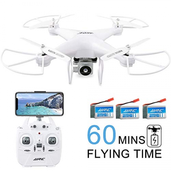 60Mins Flight Time Drone, JJRC H68 RC Drone with 720P HD Camera Live Video FPV 6-Axis Gyroscope Quadcopter with Headless Mode,