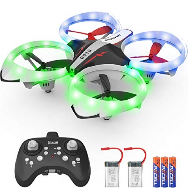 KO-ON Drone for Youngsters and Beginners RC Helicopter Quadcopter with LED Lights, Altitude Preserve, Headless Mode, 3D Flips, One Key Take Off/Landing and Additional Batteries Toys for Boys and Ladies