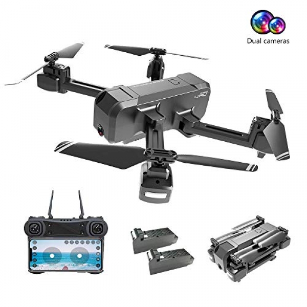 Drones with Camera for Adults 1080P, EMISK WiFi FPV Quadcopter Drone with Dual Cameras, RC Foldable Drones with HD Camera for Newbie,