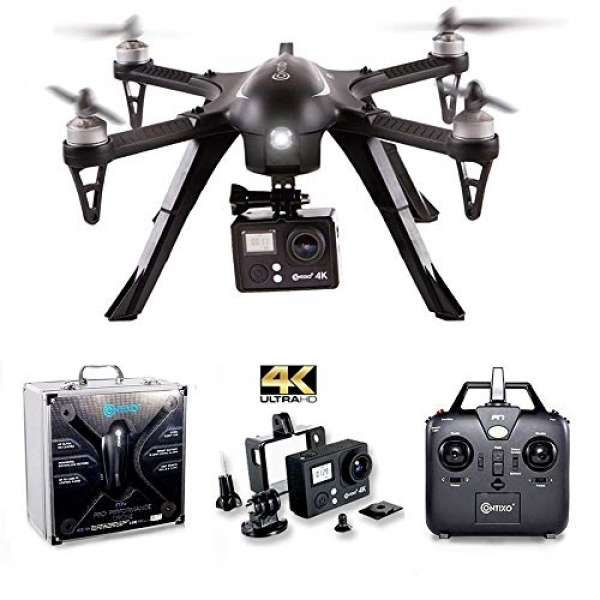 Contixo F17+ RC Quadcopter Photography Drone 4K Ultra HD Camera 16MP, Brushless Motors, 1 High Capability Battery, Mount Well neatly-behaved with GoPro Hero Cameras (F17 Alum Case)