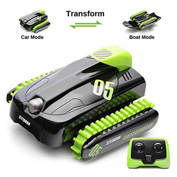 SainSmart Jr. RC Vehicle Boat Amphibious Distant Adjust Stunt 360°Rotating Vehicle Water Land Remodel Tank for Kids, 1: Sixteen Scale Water-resistant Truck 2.4Ghz