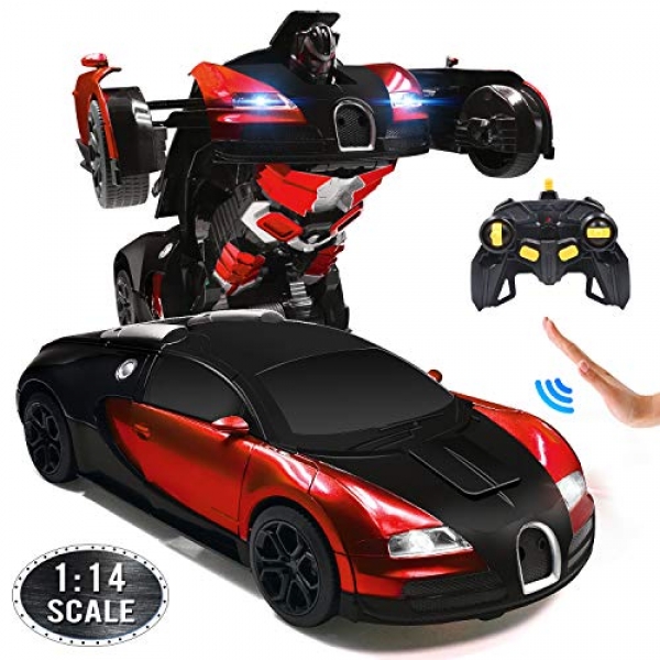 Ursulan RC Vehicles Robot for Kids Some distance away Adjust Automotive Transformrobot Gesture Sensing Toys with One-Button Deformation and 360°Rotating Drifting 1:14 Scale Easiest Reward for Boys and Girls- Red