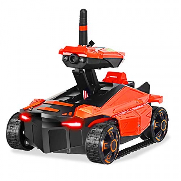 Costzon Rechargeable RC Tank Vehicle,Mini WiFi Stare Rover Tank, App-Controlled Vehicle Video Recorder Abet, Reward for Boys Ladies Early life and Children (Orange)