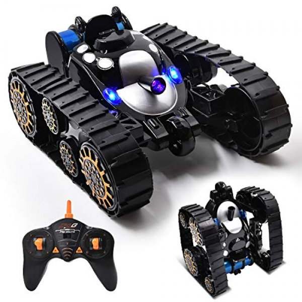 Unusual Militia RC Tank Toy as Xmas Items,Excessive-Tempo Racing Stunt Car with Tune LED Gentle,2.4Ghz Faraway Preserve an eye on Tracked Off Avenue Vehicle,Rechargeable Robot Buggy 360°All Terrain Hiking for Boys Girls