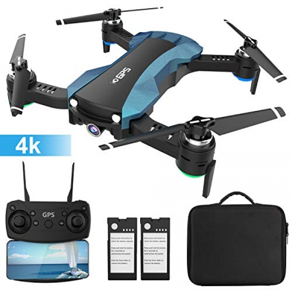 HUKKKYVIT Foldable GPS Drone with HD 4K Digicam 5G WiFi FPV Drone RC Quadcopter GPS Auto Return Apply Me with Portable Raise Case 2 Batteries Drones for Newbies