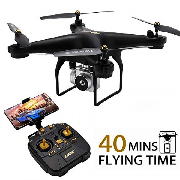 JJRC H68 RC Drone 40MINS Longer Flight Time Quadcopter with 720P Camera FPV Wifi Helicopter with 2 Batteries(20mins + 20mins), Altitude Aid, Headless Mode A long way-off Control Most attention-grabbing Drone (Gloomy)