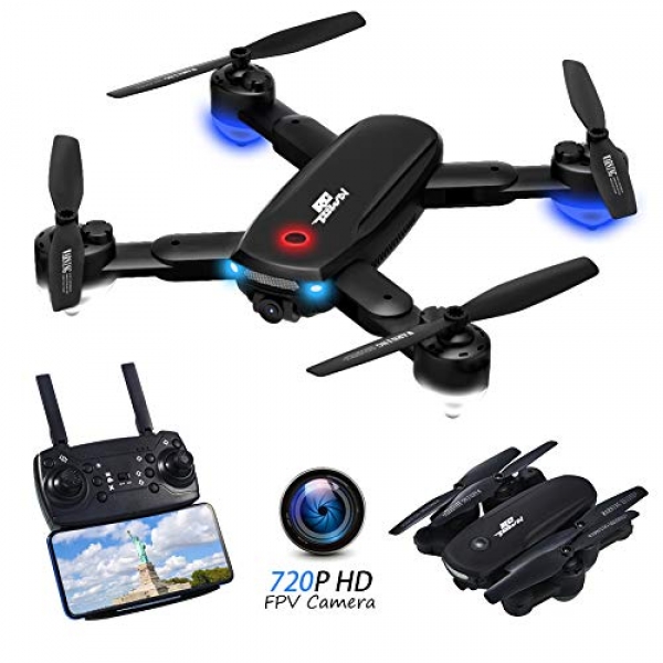 RCtown R10 Foldable FPV Drone with Camera 720P for Adults, WiFi FPV Are living Video RC Quadcopter with Altitude Preserve, Apply Me, Gesture Pictures