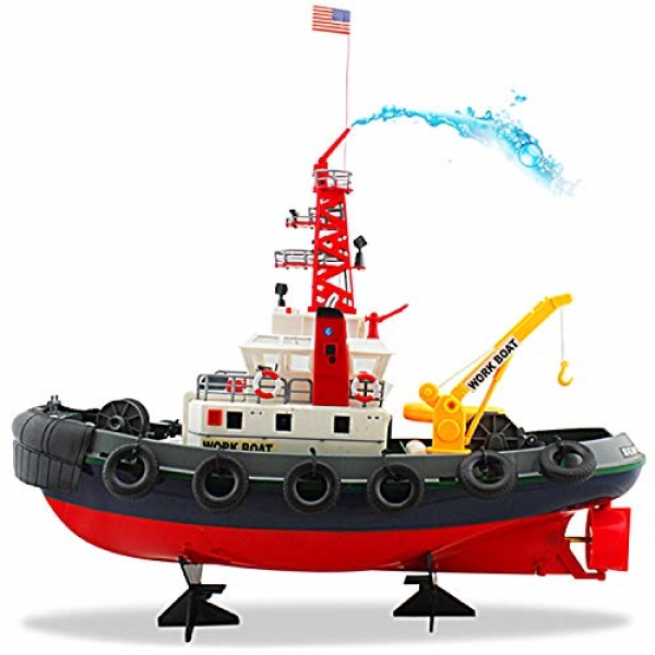 POCO DIVO US Seaport Successfully-organized Work Boat RC Tugboat 2.4Ghz Radio Administration Tug Boat Tow Mannequin 23″ Harbor Fire Combating Ship Rescue Spurt Water Fireboat