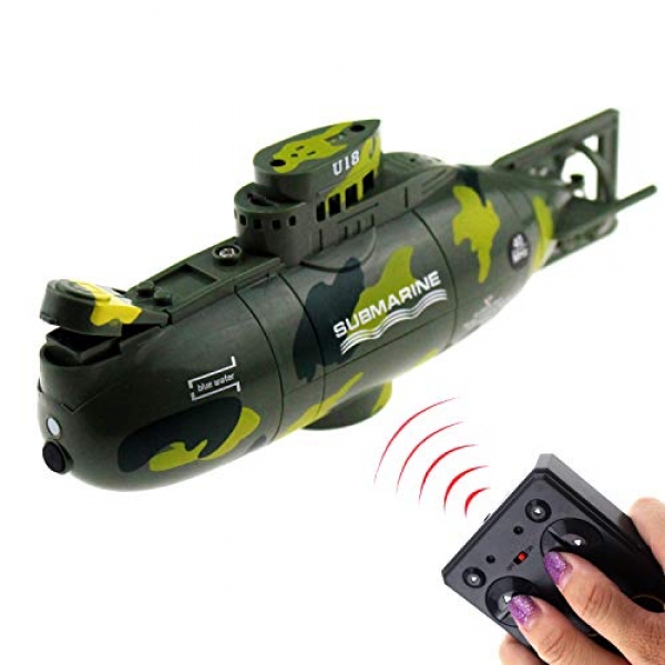 Tipmant Mini RC Submarine A ways-off Retain watch over Boat Ship Military Mannequin Electronic Water Toy Water-resistant Diving for Swimming Pool, Fish Tank Teens Reward (Green)