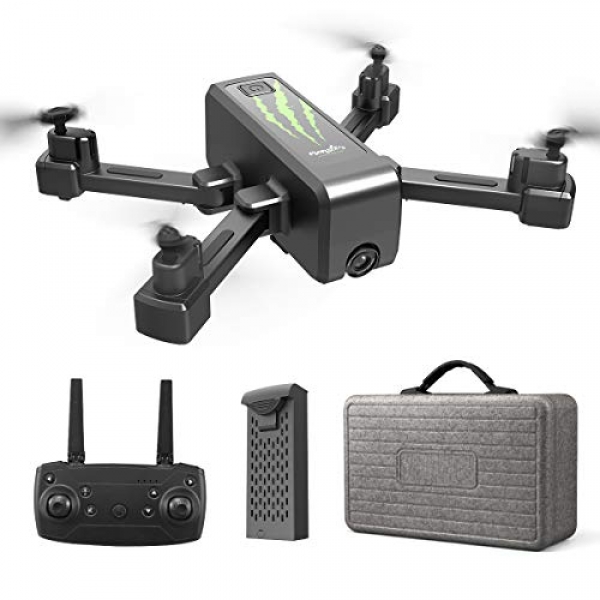 HR H5 RC Foldable Quadcopter Pictures Drone 2.4GHz WiFi with 1080P FHD Gimbal Digicam Drone, Gesture, Apply Me, FPV Quadcopter Novices Drone (Shaded)