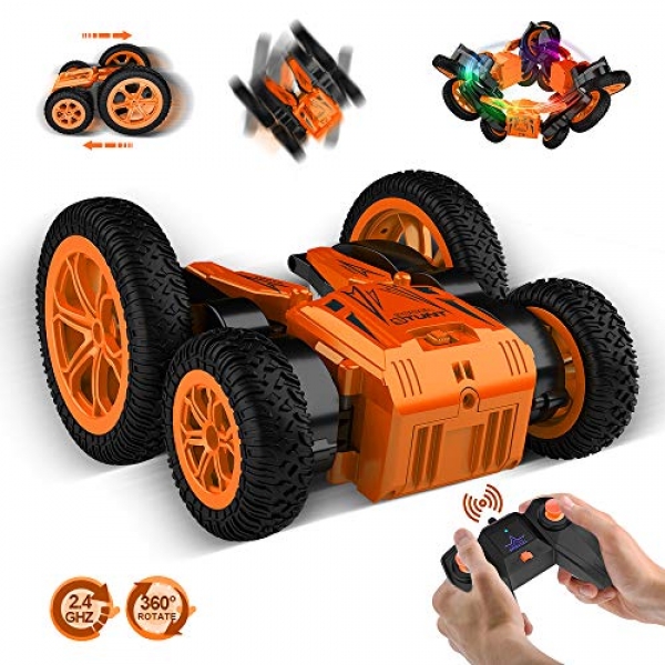 Lanpn A ways-off Control Vehicles for Young of us 1:24 Four wheel power RC Stunt Vehicle Toy, 2.4GHz Rechargeable Hobby RC Crawlers, Double Sided Rotating with Led Head-Lights,