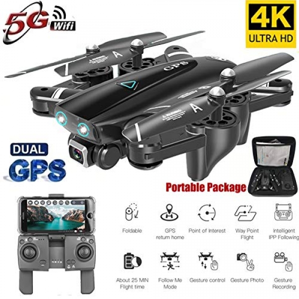 s61Ylu Mini Drone S167 GPS Drone with Digicam 5G RC Quadcopter Drone 4K WiFi FPV Foldable Off-Point Flying Gesture Photos Video Helicopter Toy (2.4G 720P 1 Battery)