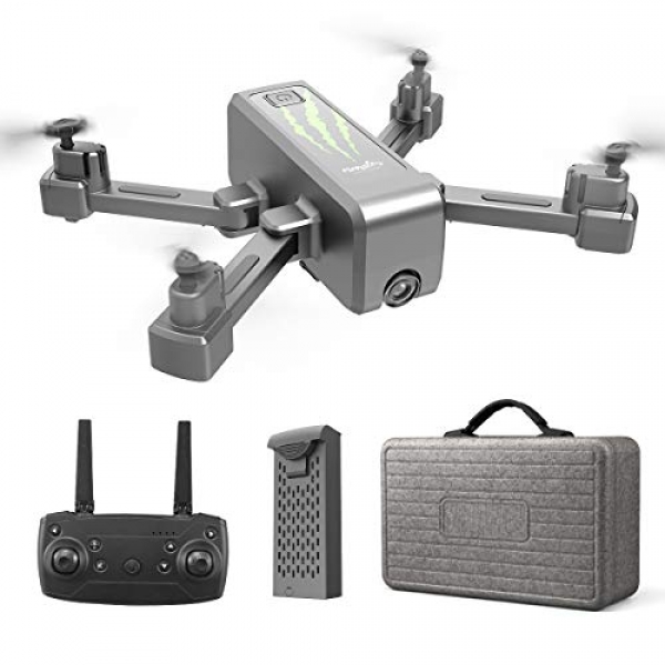 HR H5 RC Foldable Quadcopter Pictures Drone 2.4GHz WiFi with 1080P FHD Gimbal Digicam Drone, Gesture, Note Me, FPV Quadcopter Rookies Drone (Gray)