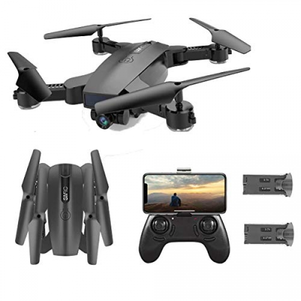SGOTA RC Drone with Twin 720P HD 2mp Cameras Foldable FPV WiFi RC Quadcopter 2.4Ghz Remote Care for watch over Drone with Apply Me Mode (Twin Batteries)