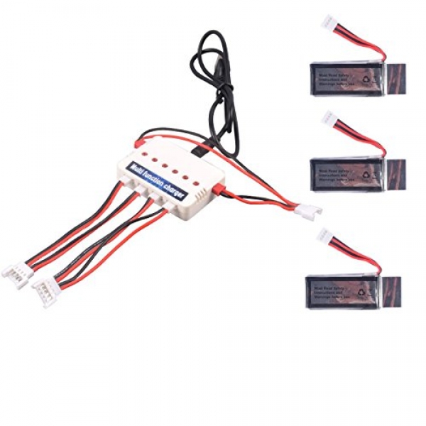 YouCute 3PCS 350mAh Battery and 1to3 Charger for UDI U818A U818G WiFi FPV UDI U845 RC Quadcopter Drone Spare Parts (three Batteries + Charger)
