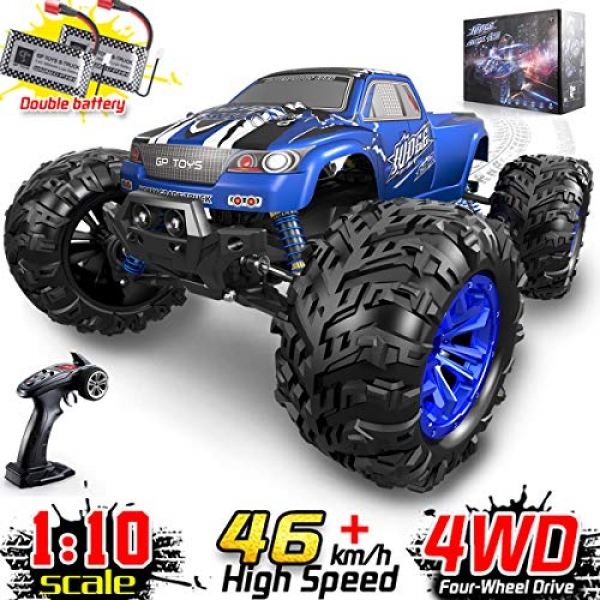 Soyee RC Autos 1:10 Scale RTR 46km/h High Trot Faraway Retain an eye fixed on Vehicle All Terrain Hobby Grade 4wd Off-Twin carriageway Water resistant Monster Truck Electrical Toys for Young of us and Adults -1600mAh Batteries x2