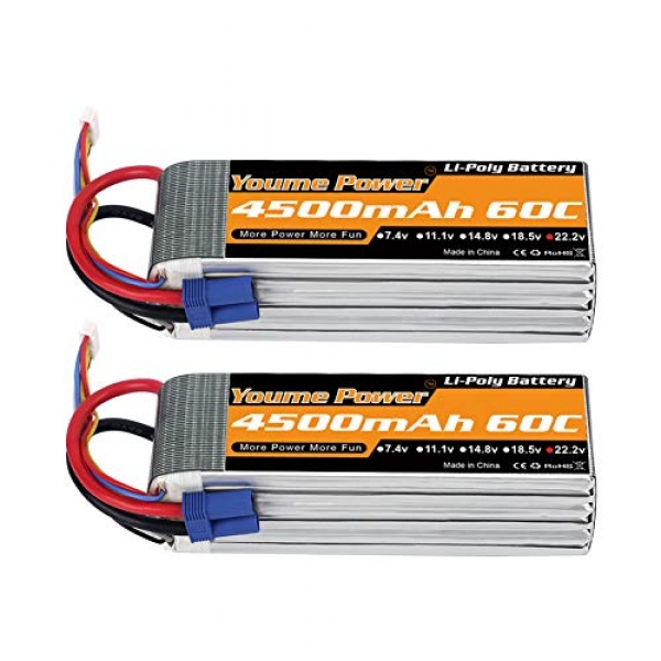 Youme 6S Lipo Battery,22.2V 4500mAh Lipo Battery 60C with EC5 Proceed for X Class Drone Racing 70MM 8MM 90MM EDF RC Quadcopter Airplane Helicopter Car Truck Boat Pastime (2 Packs)