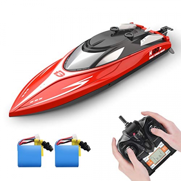 DEERC H120 RC Boat Remote Attend watch over Boats for Swimming pools and Lakes, 20+ mph 2.4 GHz Racing Boats for Childhood and Adults with 2 Rechargeable Battery,
