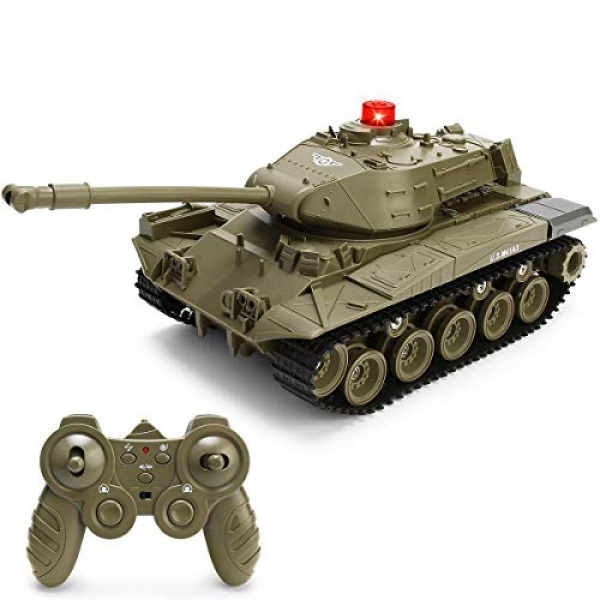 JJRC RC Tank 1/30 Remote Modify Military Battle Tank Toy That Shoots with Lights & Practical Sounds RC Automotive 270°Rotational Military Toy Truck (Military Green)