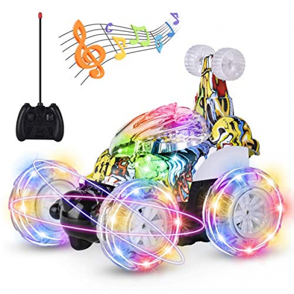 UTTORA Distant Control Car, RC Stunt Car Invincible Twister Twister Distant Control Rechargeable Vehicle with Radiant Lights & Tune Swap for Children (Mask)
