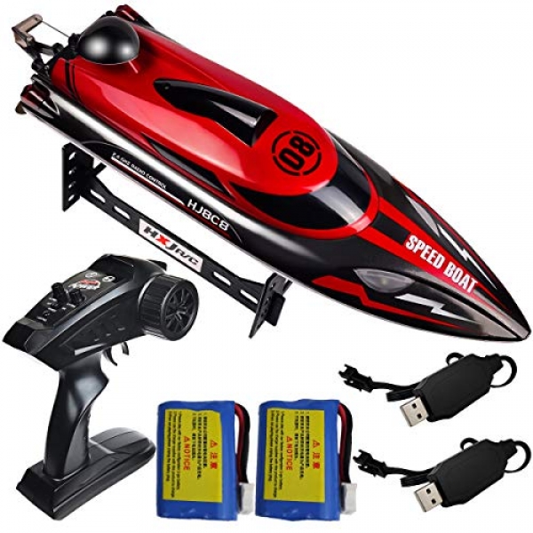 HONGXUNJIE 2.4Ghz RC Boat- 20+ MPH High Tempo Distant Reduction watch over Boat for Adults and Children for Lakes and Pools with 2 Rechargeable Batteries,…