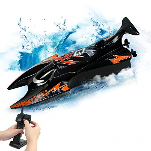 RC Boat Toy 2.4Hz A ways flung Alter Speed Boat Dual Motors Self-Righting Racing Boat 15KM/H RC Ship Speedboat Toys for Grownup & Teens