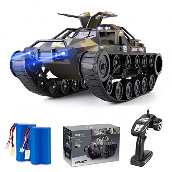 Ruko RC Tank Car for Younger folk and Adults, 1:12 Scale All Terrain Off-Boulevard Militia Truck, 15KM/H Excessive Scamper Spraying Car Toy with 2 Batteries,…