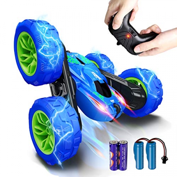 RC Stunt Car for Kids, SHARKOOL 360°Flips Double Sided Rotating 4WD 2.4Ghz A long way flung Management Car with Attractive Dual-Coloration Headlights -Finest Gift for…